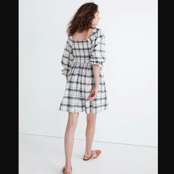 Madewell Lucie Elbow-Sleeve Smocked Mini Dress in Lebaum Plaid - Picture 3 of 8